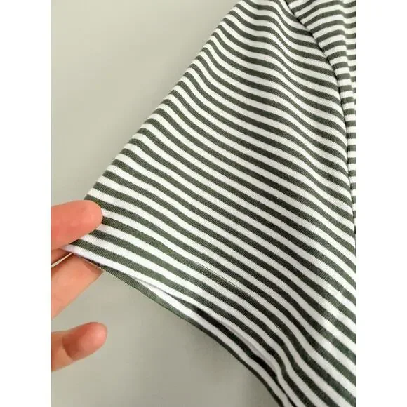 Madewell | NWT Perfect Crewneck Tee Green White Stripe Allday Jersey | Sz L - Picture 3 of 7